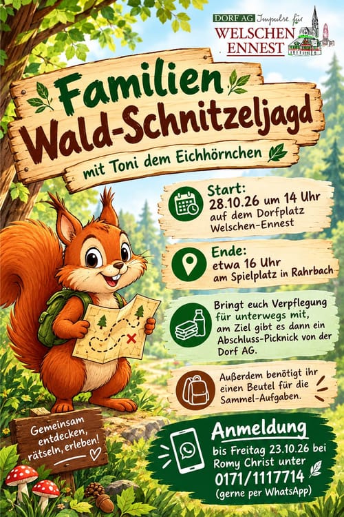 Familien-Waldschnitzeljagd (ab Dorfplatz WE, an Mehrgenerationenplatz RA)